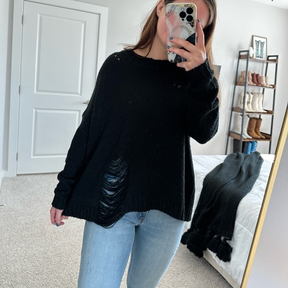 Vici Black Distressed Sweater - Picture 3 of 7